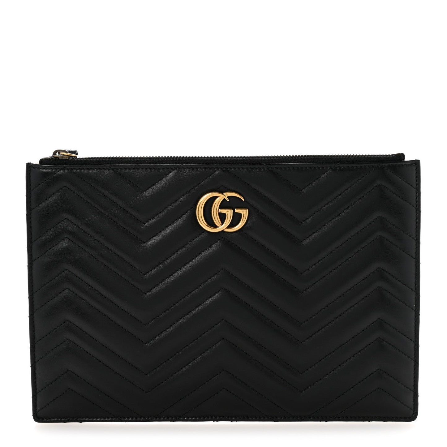Calfskin Matelasse Large GG Marmont Zip Pouch Black
