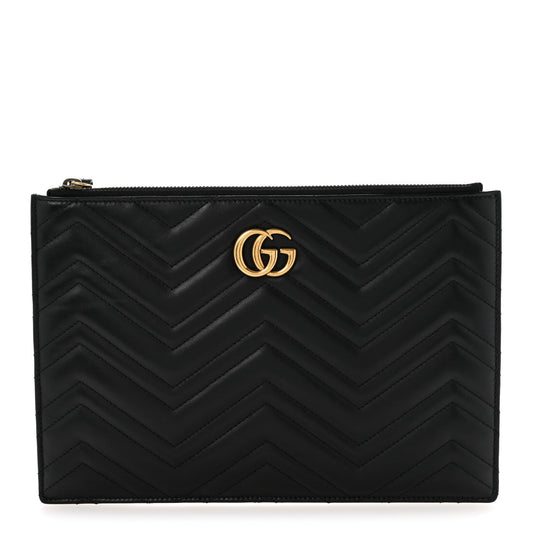 Calfskin Matelasse Large GG Marmont Zip Pouch Black