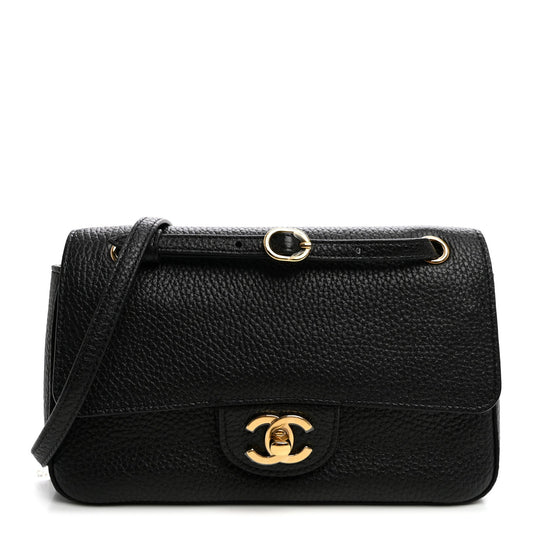 Grained Calfskin Mini Souplissimo Maxi Flap Black