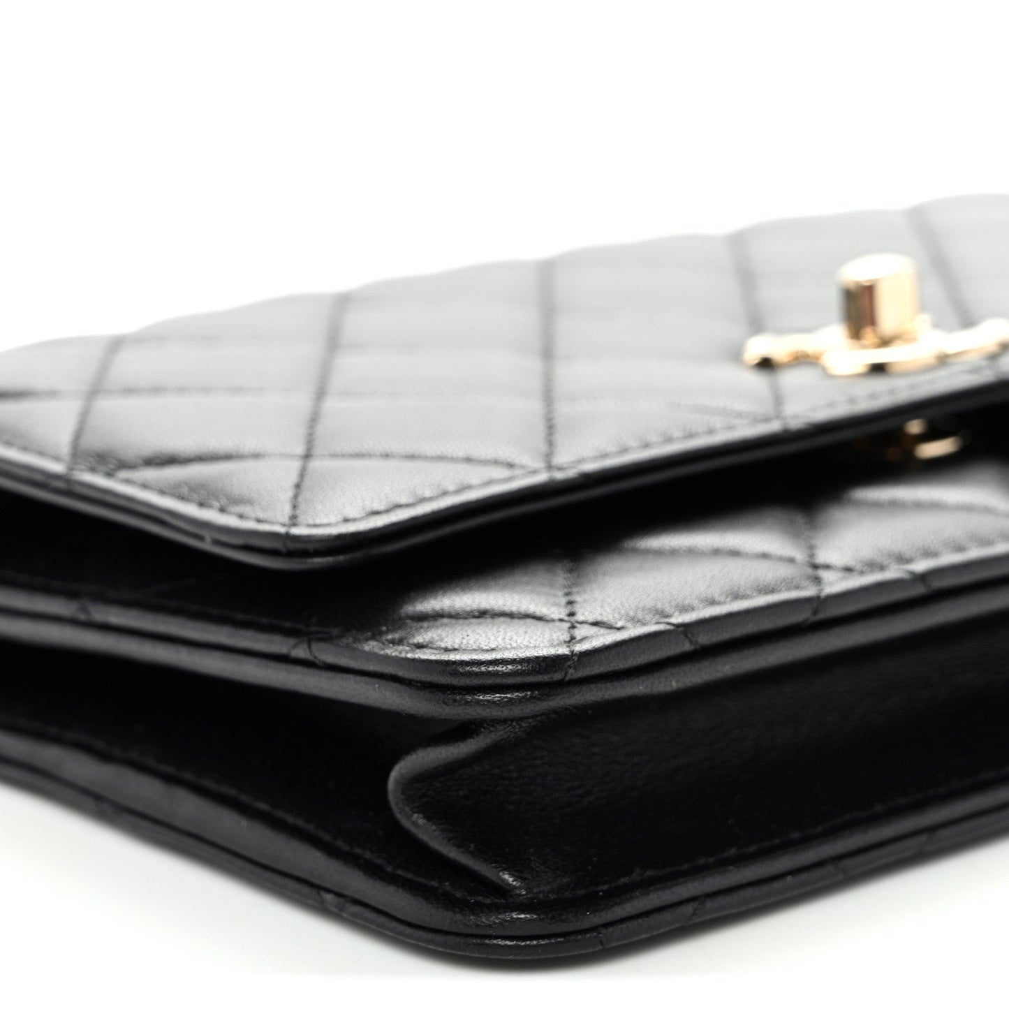 Lambskin Quilted Trendy CC Wallet On Chain WOC Black
