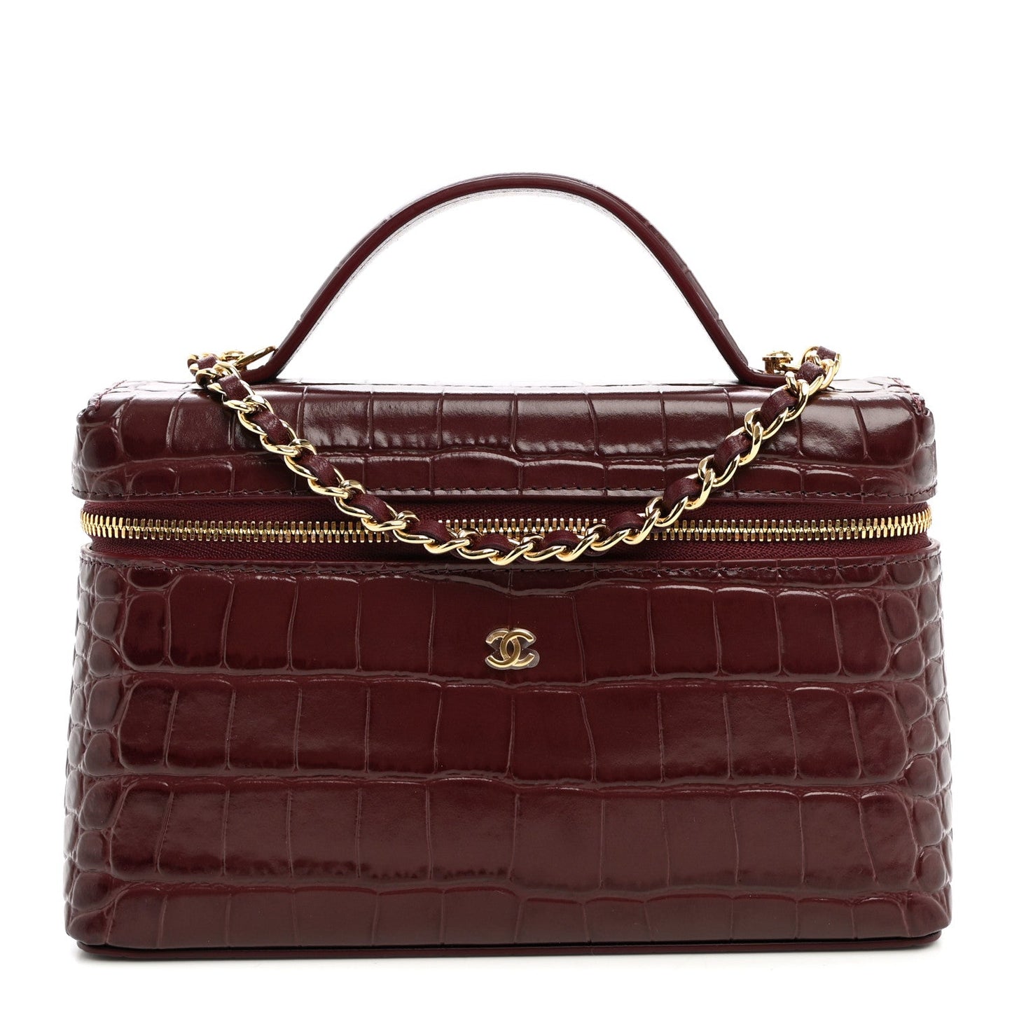 Calfskin Crocodile Embossed Crococo Exoticoco Vanity With Chain  Dark Burgundy