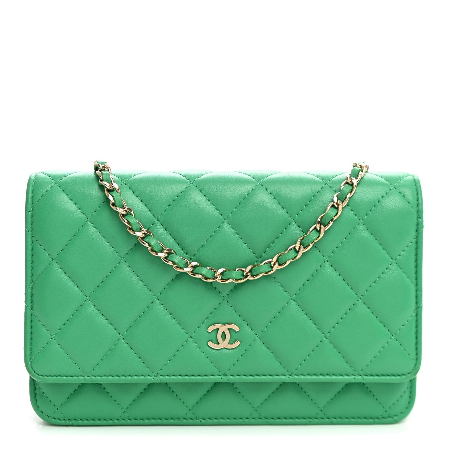 Lambskin Quilted Wallet On Chain WOC Green