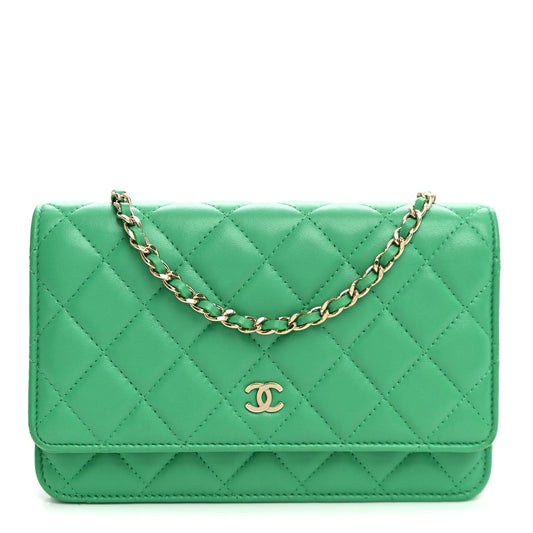 Lambskin Quilted Wallet On Chain WOC Green