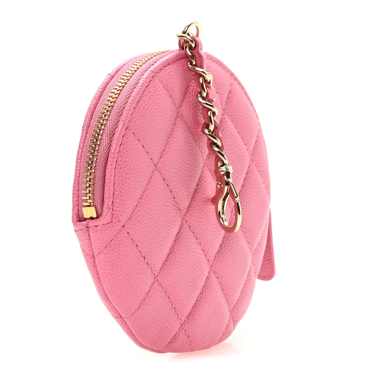 Caviar Quilted Round Clip On Coin Purse Pink