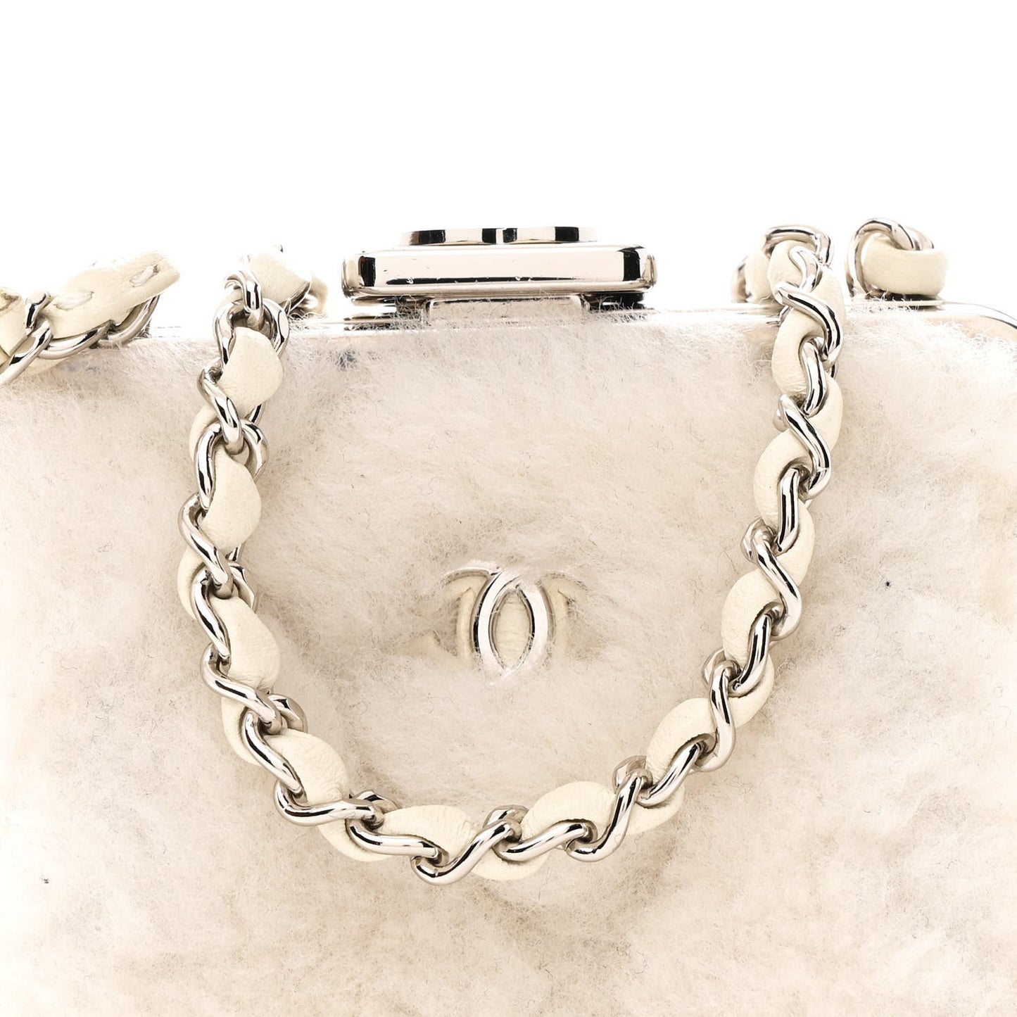 Shearling Sheepskin Lambskin Quilted Clutch With Chain White