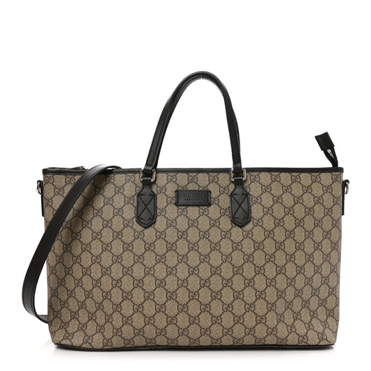 GG Supreme Monogram Medium Zippered Tote Dark Brown