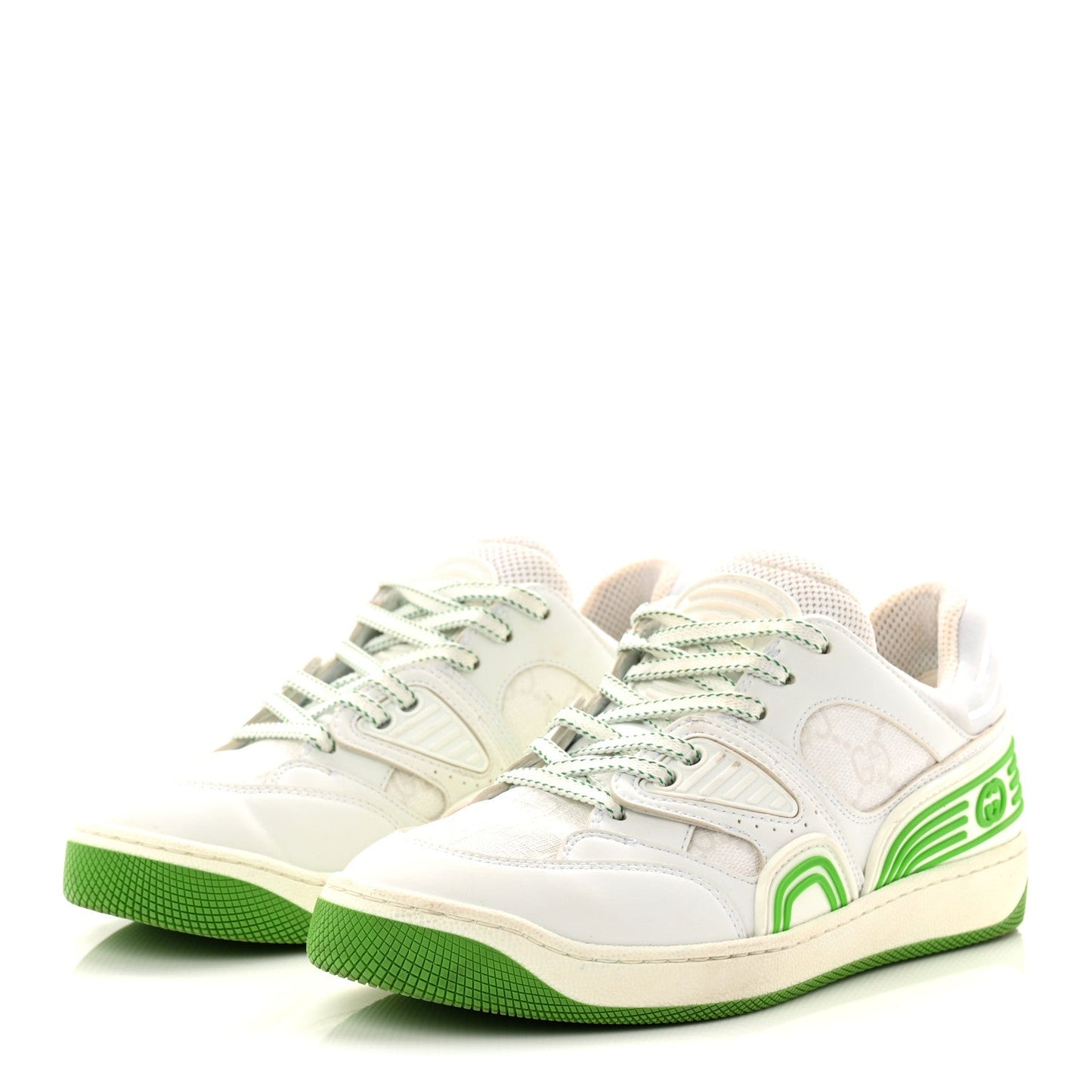 Demetra GG Supreme Monogram Womens Basket Low Top Sneakers 35 Great White Green