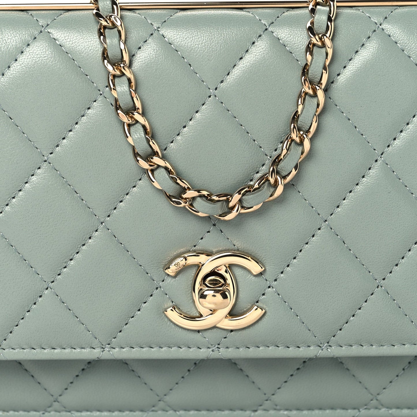 Lambskin Quilted Trendy CC Wallet On Chain WOC Light Blue