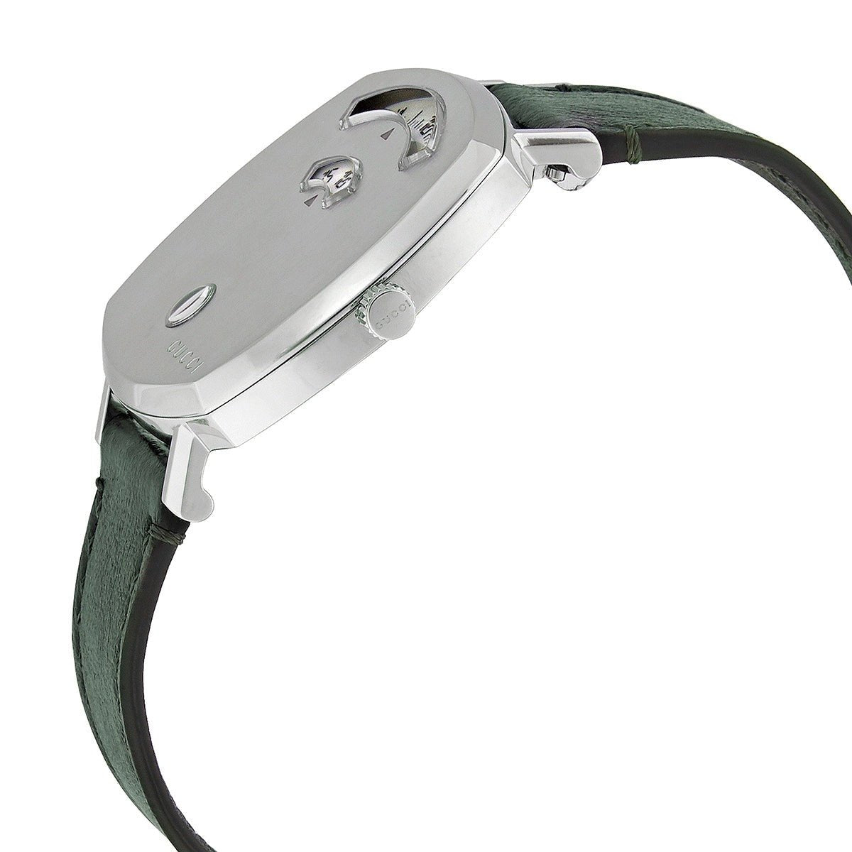 Gucci Grip Quartz Silver Dial Green Leather Strap Unisex Watch - YA157406