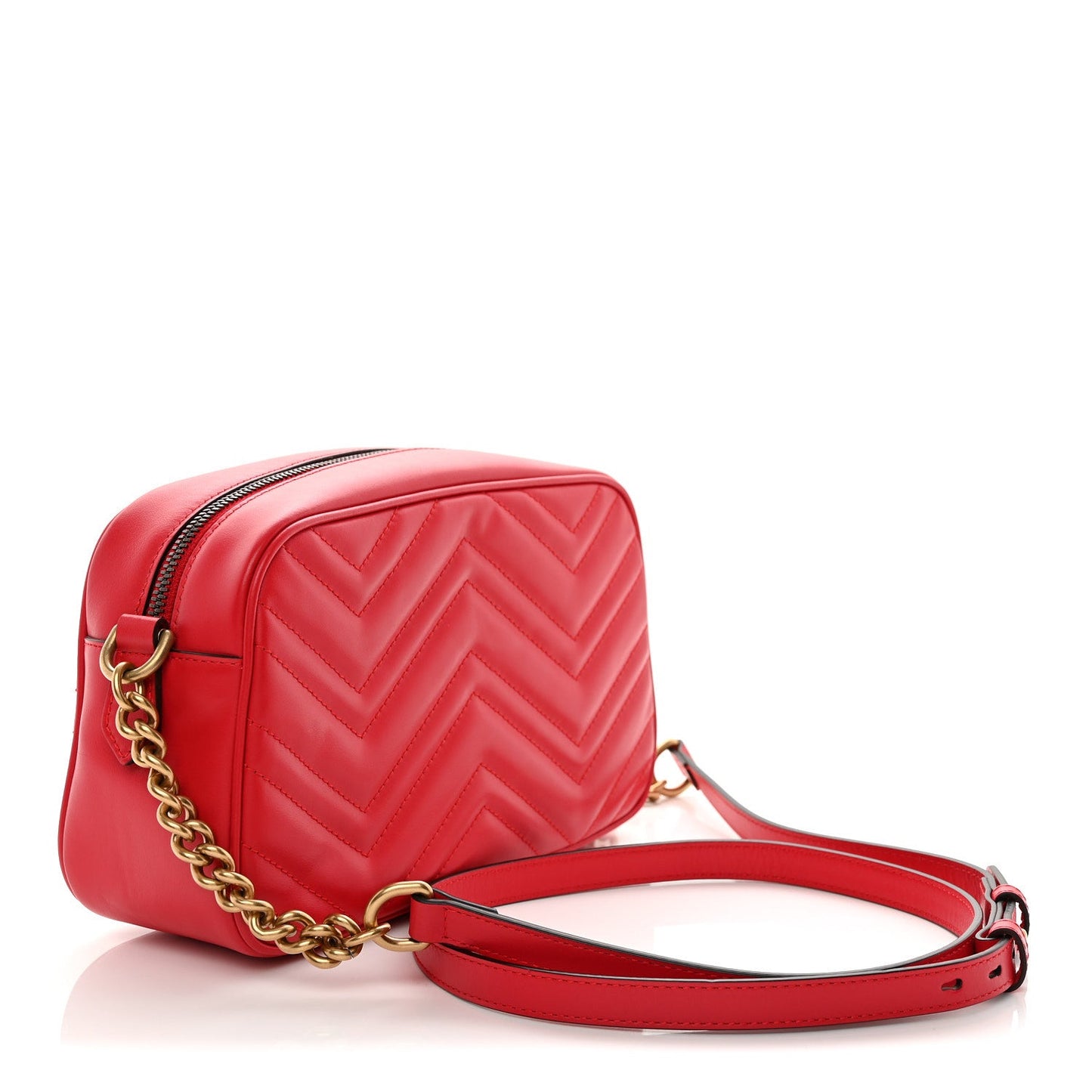 Calfskin Matelasse Small GG Marmont Chain Shoulder Bag Hibiscus Red