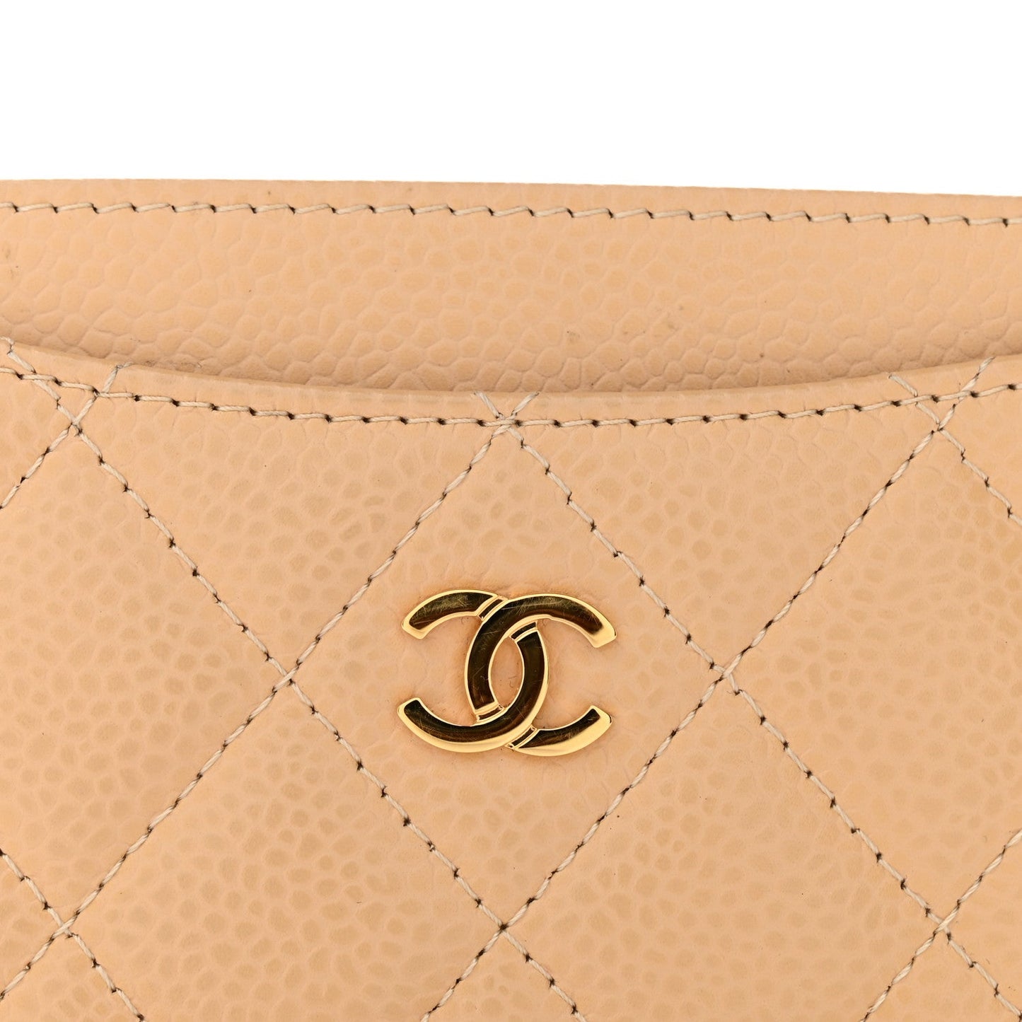Caviar Quilted Card Holder Beige