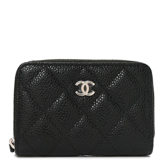 Caviar Quilted Zip Coin Purse Black