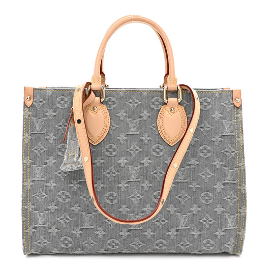 Monogram Denim Onthego MM Washed Gray