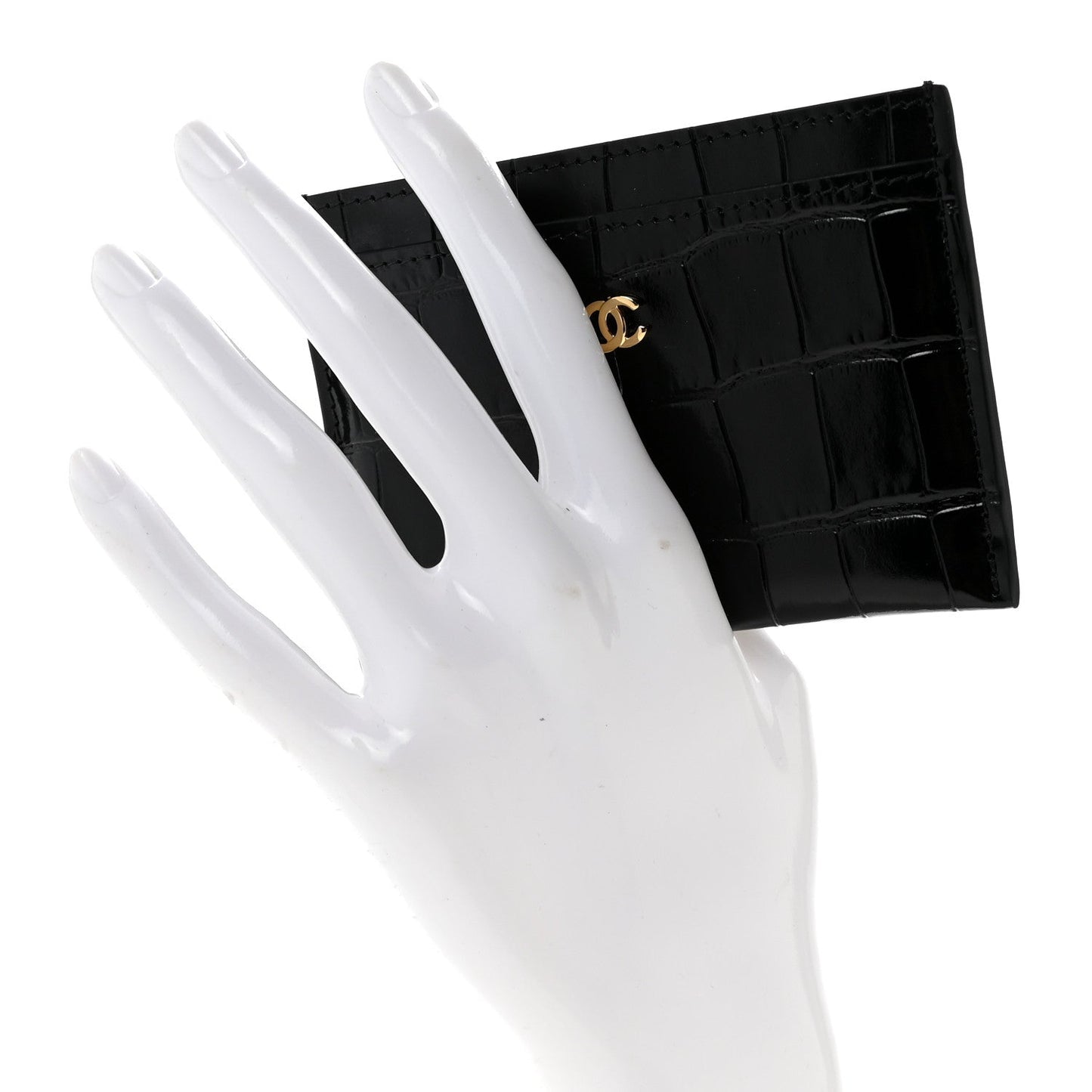 Calfskin Crocodile Embossed Crococo Card Holder Black
