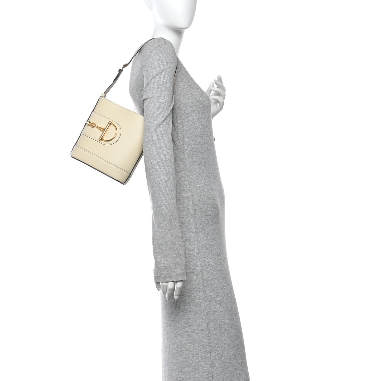 Arabella Calfskin Horsebit 73 Mini Bucket Bag White