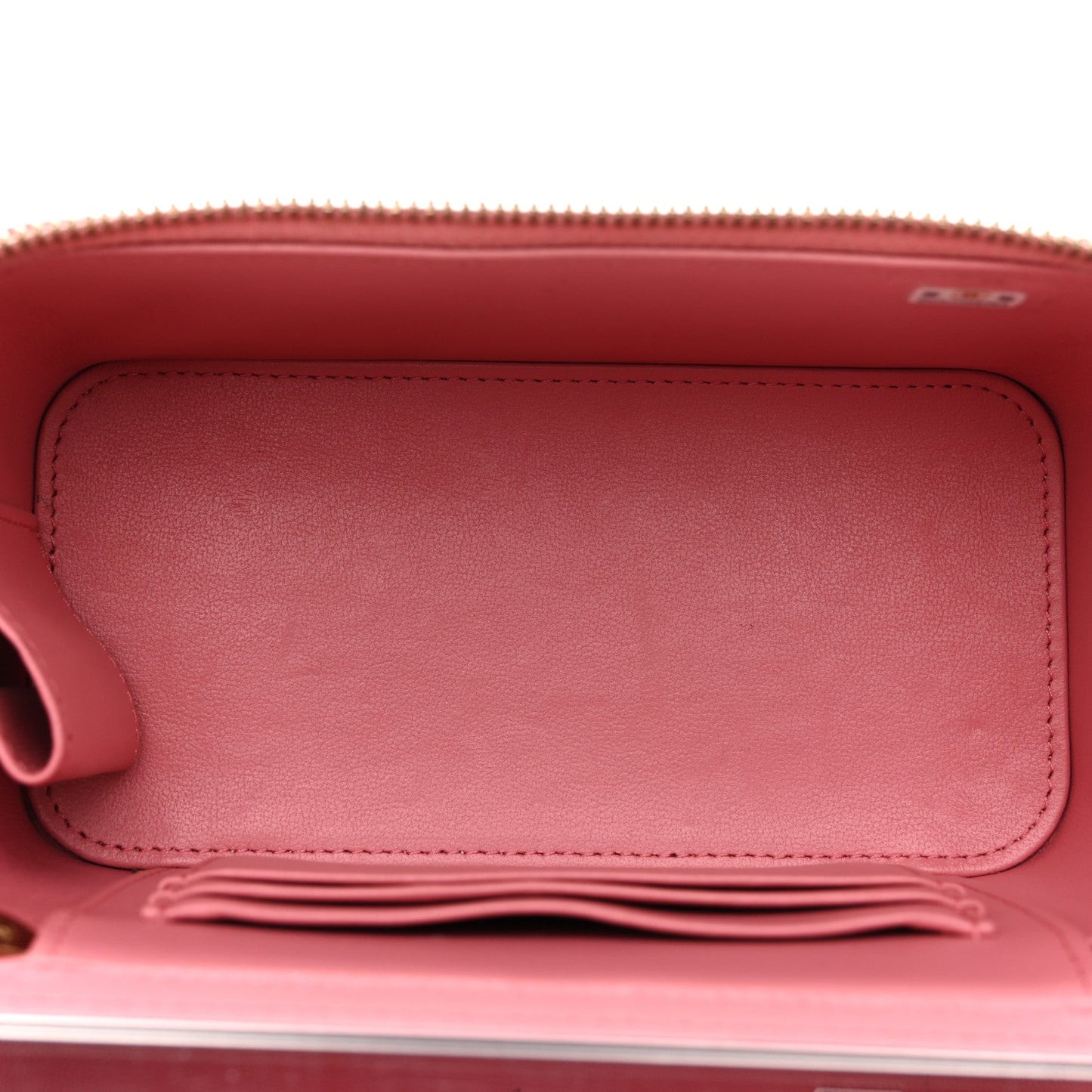 Lambskin Quilted Small Top Handle Vanity Case With Chain Pink