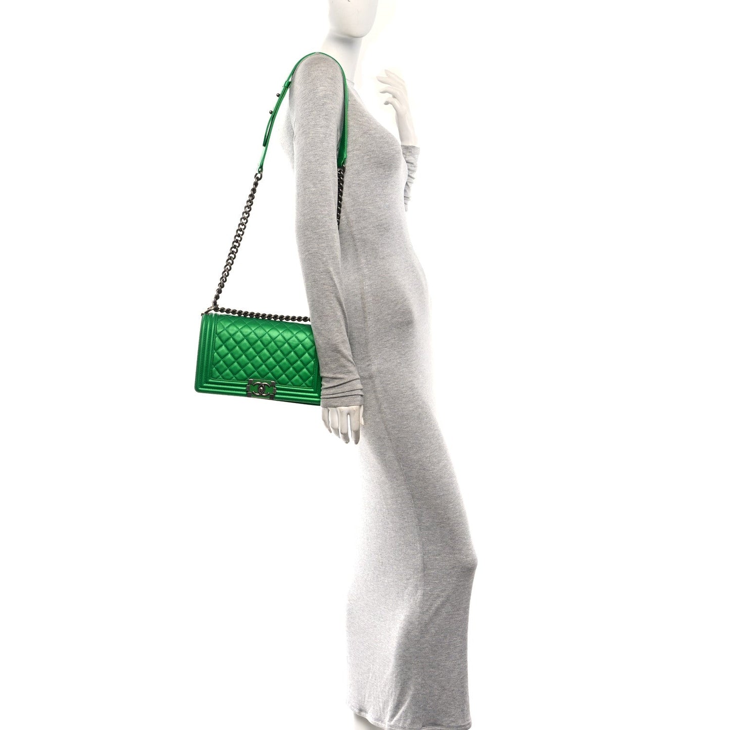 Metallic Calfskin Quilted Medium Boy Flap Green