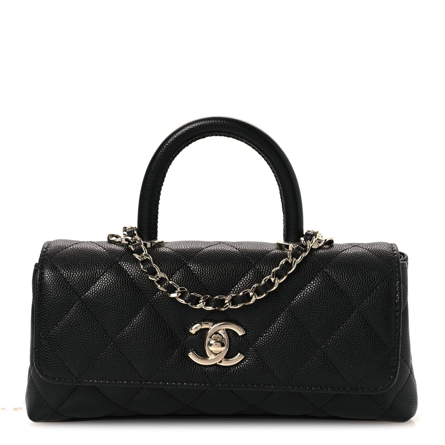 Caviar Quilted Maxi East West Coco Handle Flap Black
