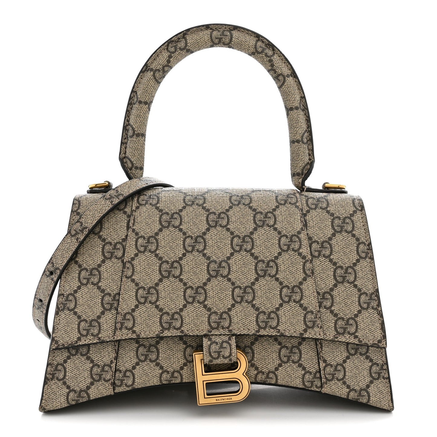 X GUCCI GG Supreme Monogram Small Hourglass Top Handle Bag Beige Ebony