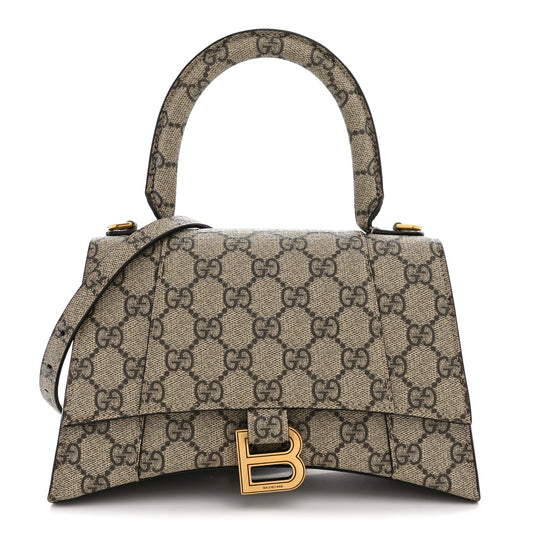 X GUCCI GG Supreme Monogram Small Hourglass Top Handle Bag Beige Ebony