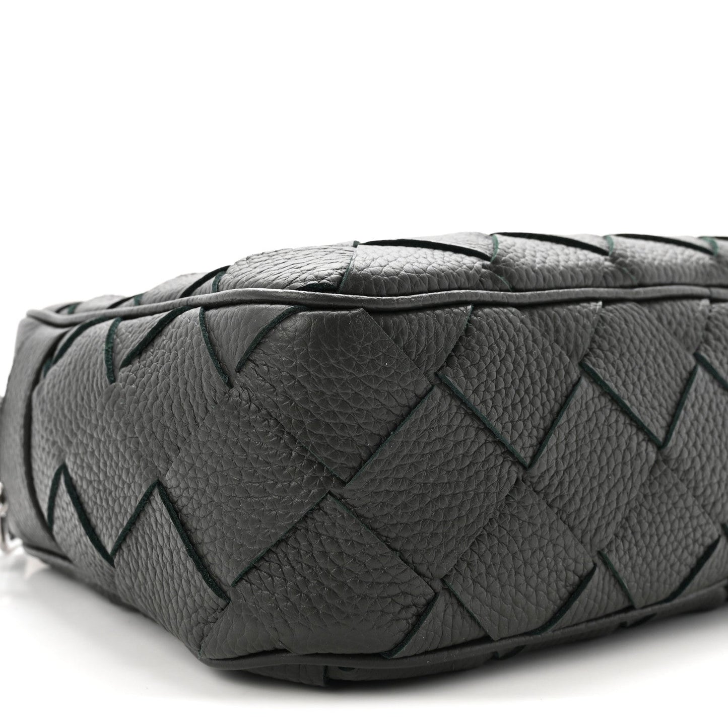 Grained Calfskin Intrecciato Medium Camera Bag Dark Green