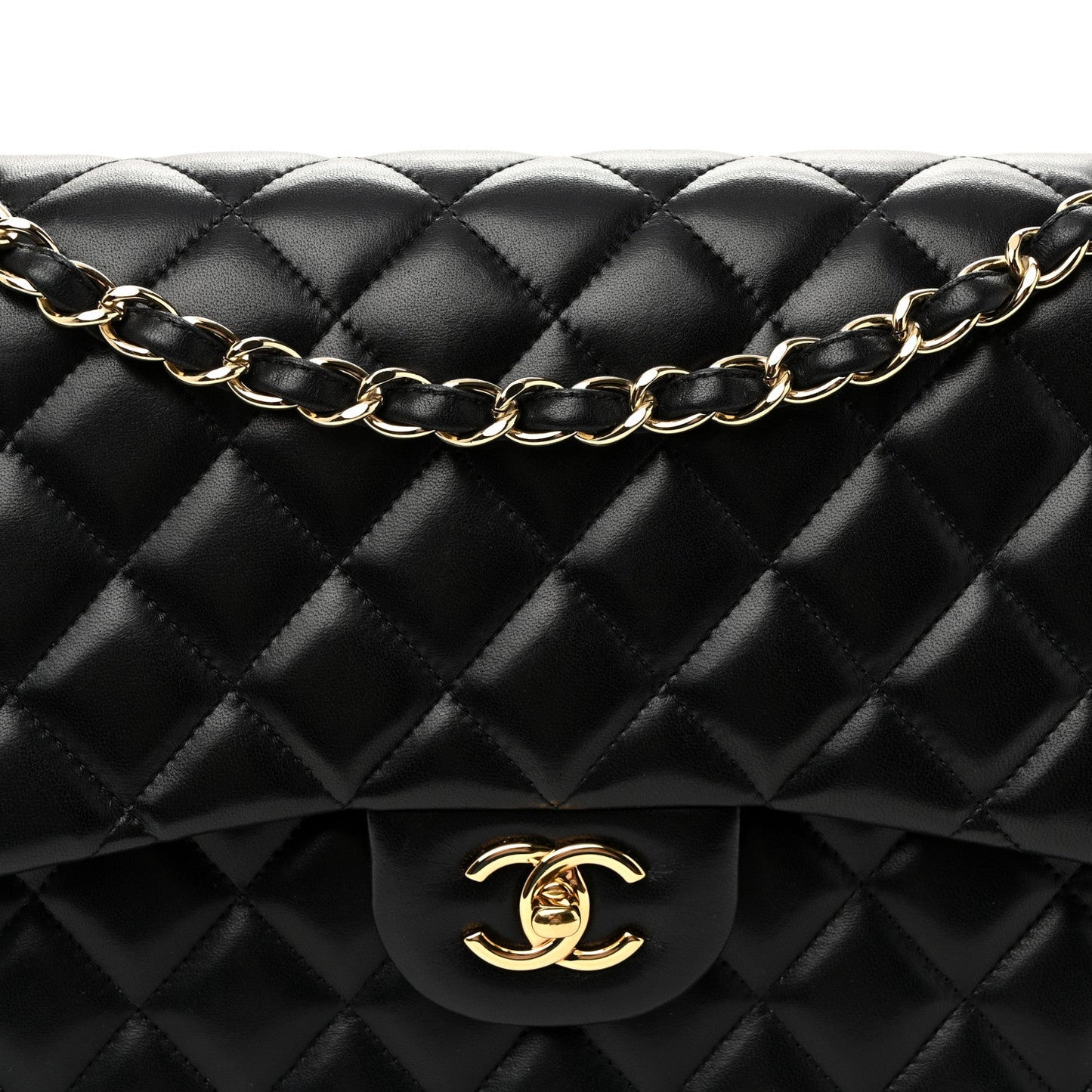 Lambskin Quilted Jumbo Double Flap Black