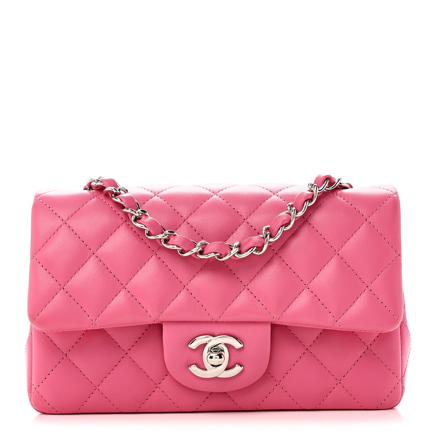 Lambskin Quilted Mini Rectangular Flap Pink