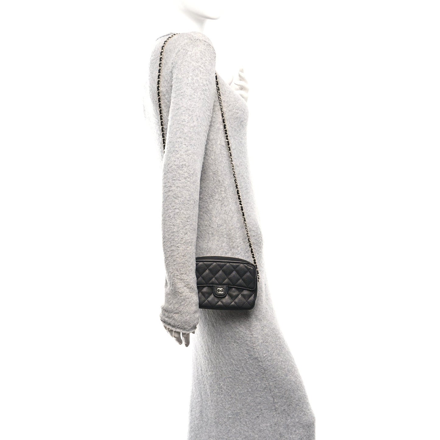 Caviar Quilted Chain Camera Bag Black