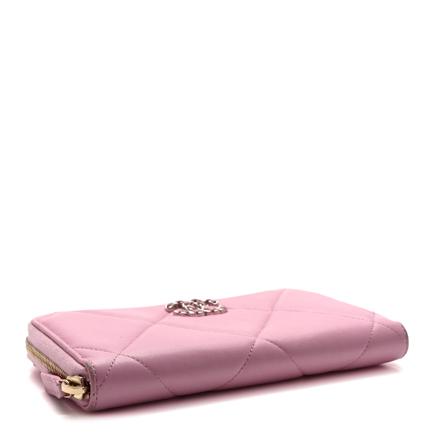 Lambskin Quilted Chanel 19 Zipped Wallet Light Pink