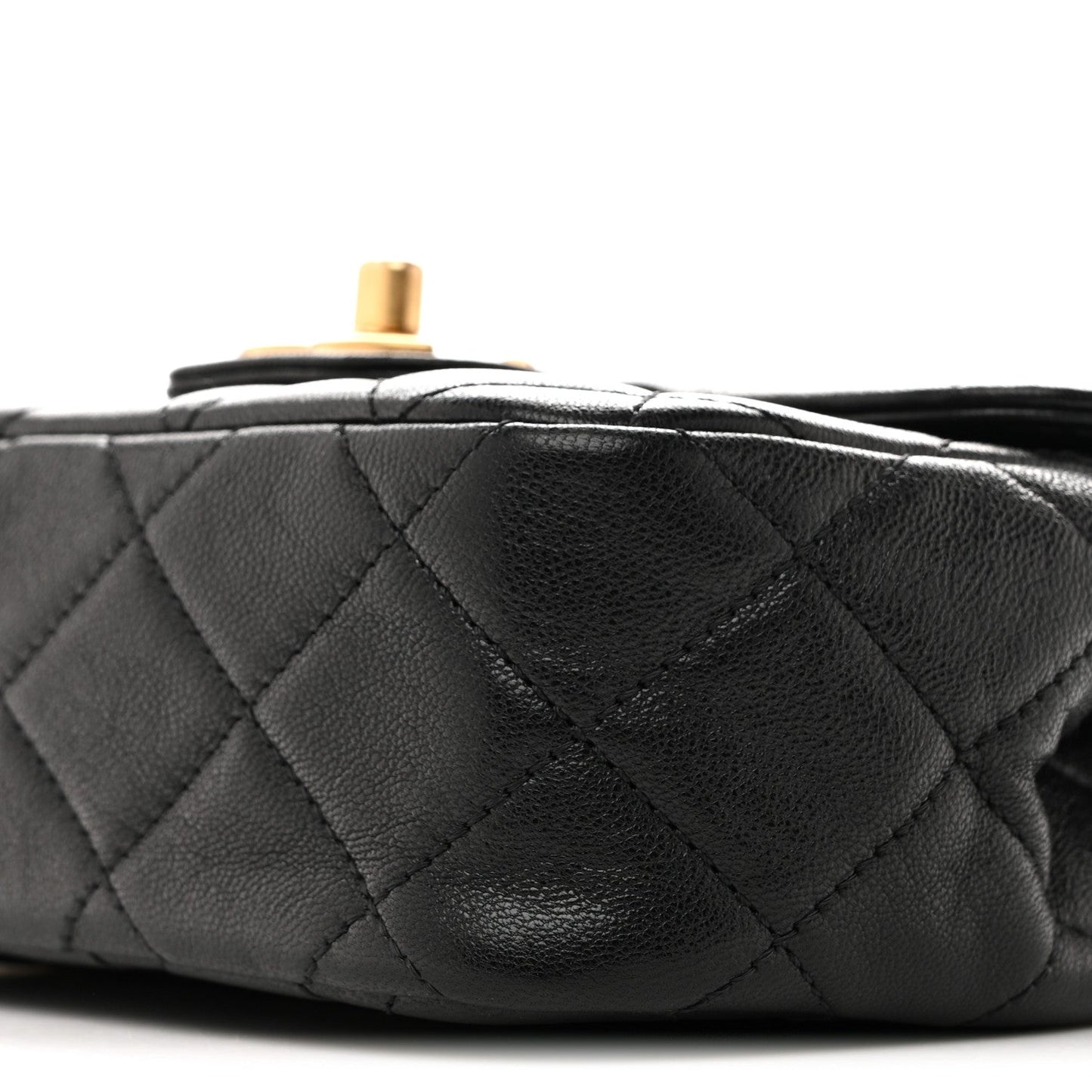 Shiny Goatskin Quilted Mini Chain Strap Flap Black