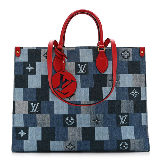 Denim Damier Monogram Onthego Blue Rouge