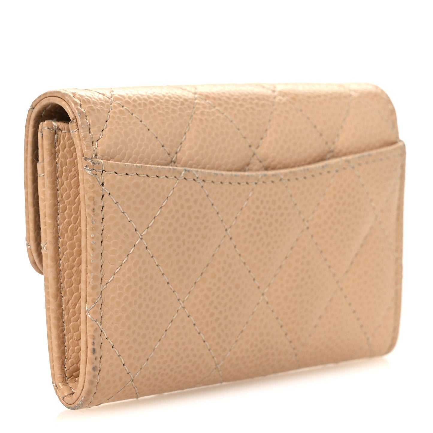 Caviar Quilted Flap Card Holder Wallet Beige