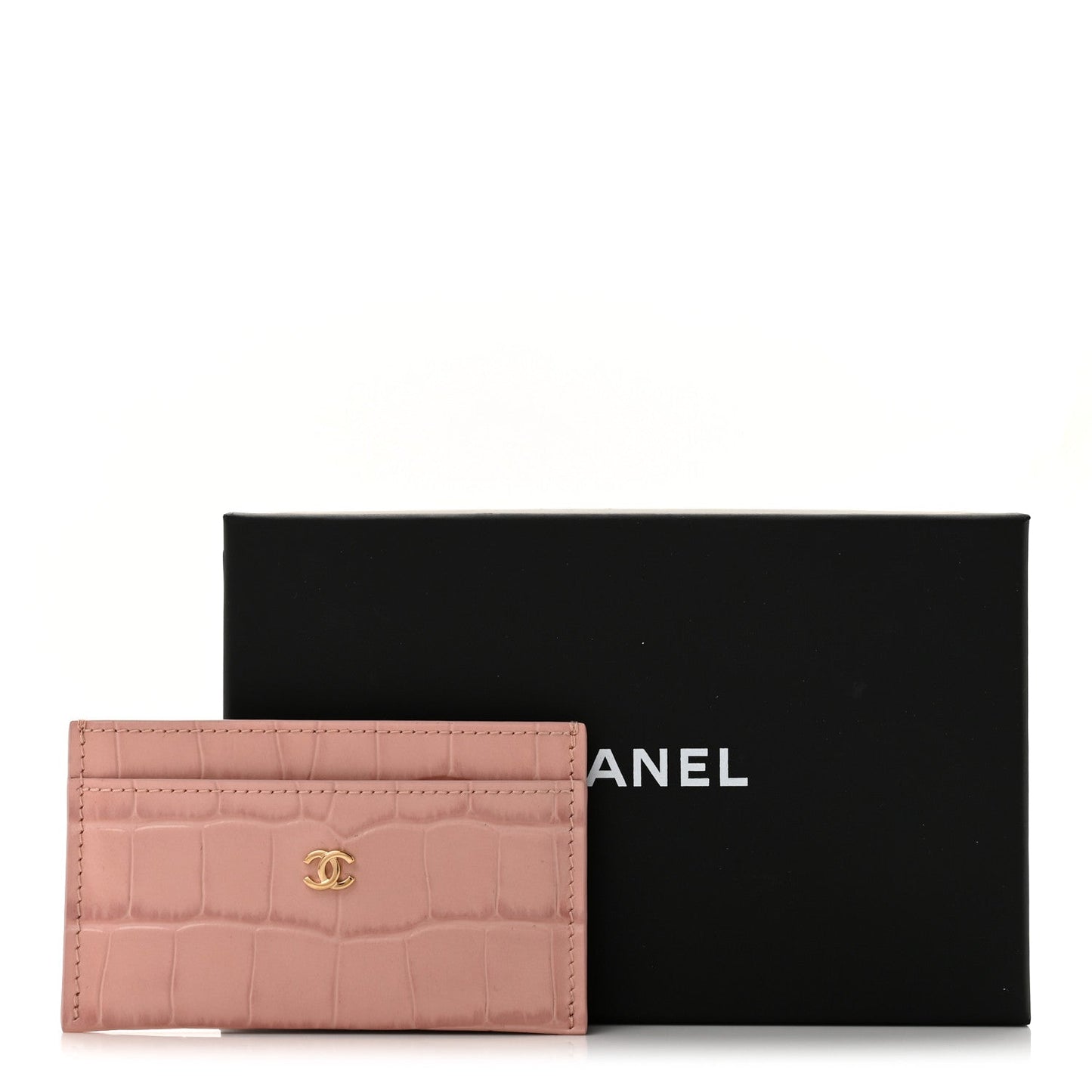 Calfskin Crocodile Embossed Crococo Card Holder Light Pink