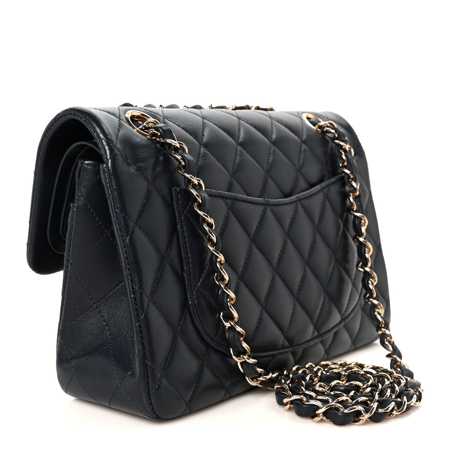 Lambskin Quilted Small Double Flap Navy