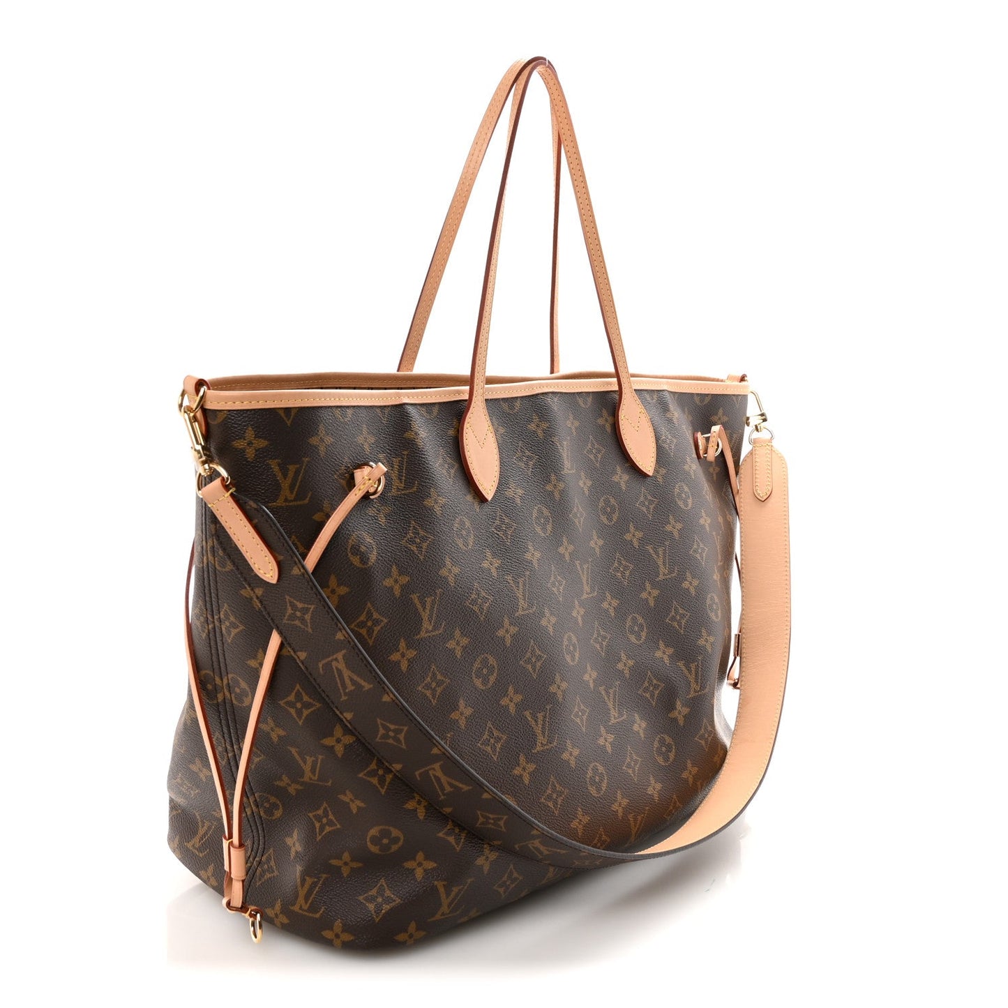 Monogram Stamped Inside Out Neverfull Bandouliere GM Beige