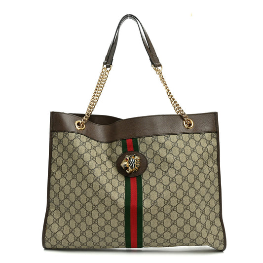 GG Supreme Monogram Large Rajah Chain Tote Beige New Acero