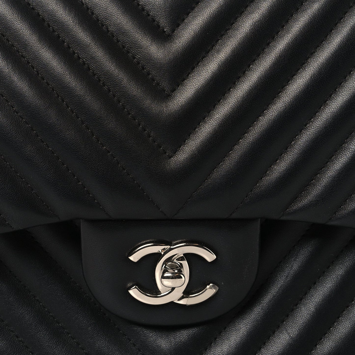 Lambskin Chevron Quilted Jumbo Double Flap Black
