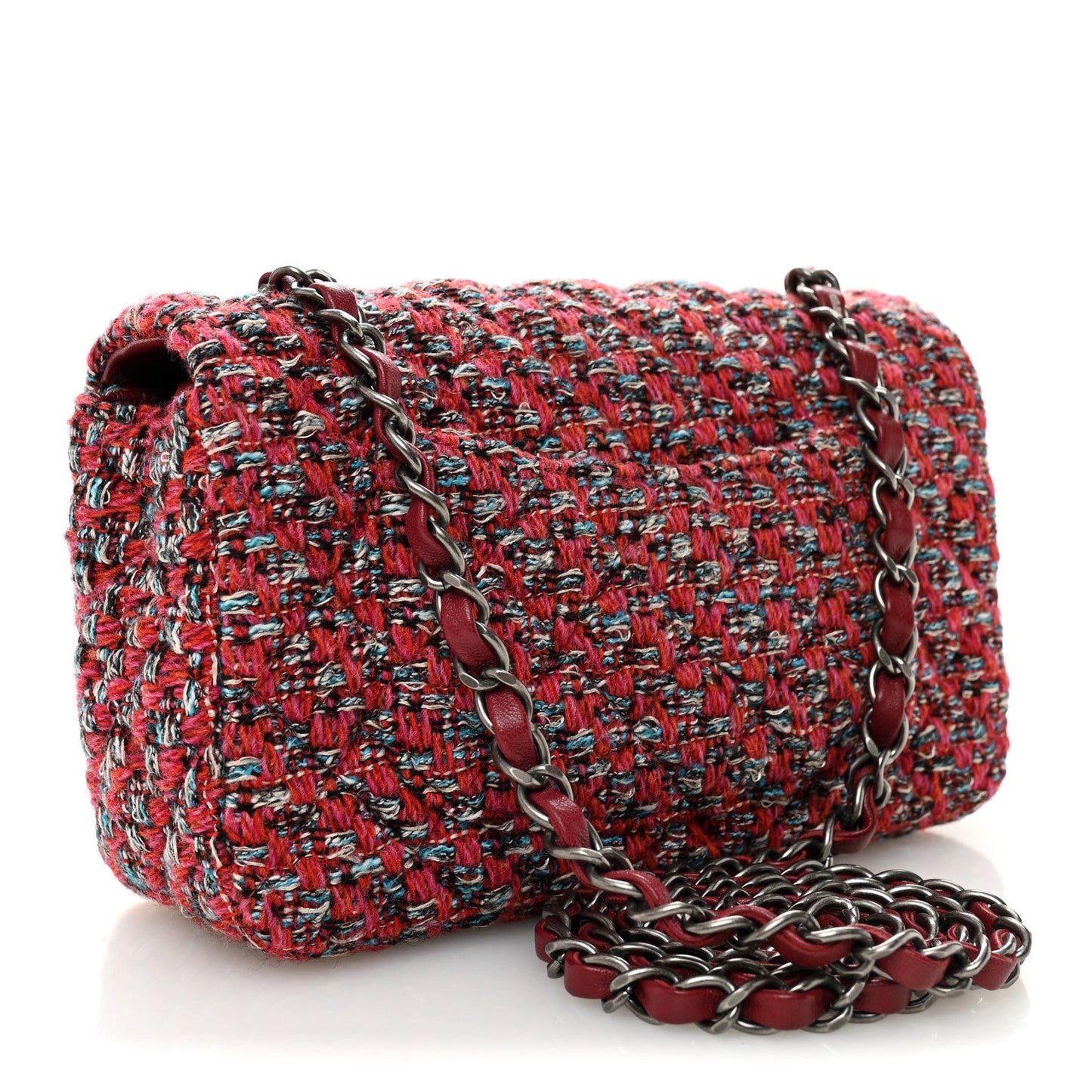 Tweed Quilted Mini Rectangular Flap Red Blue Ecru Black Pink