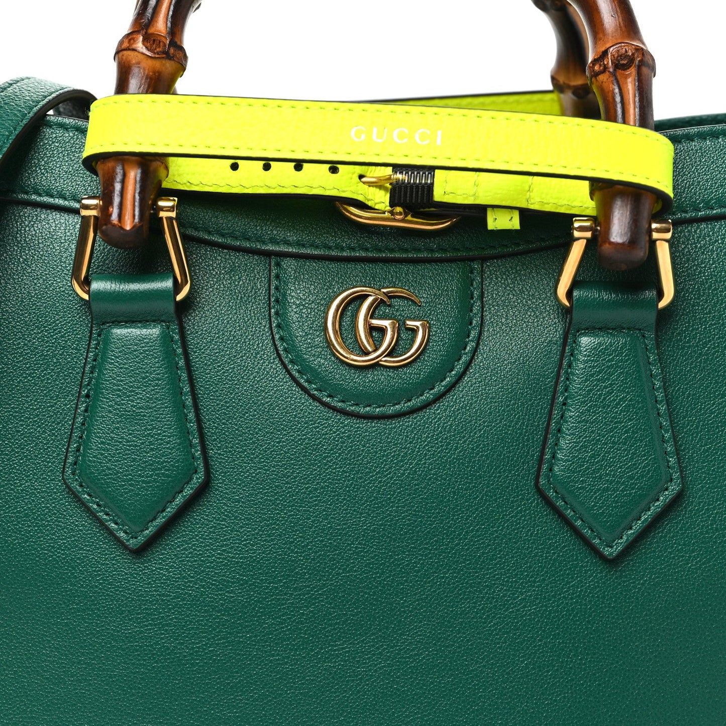 Wonka Grain Calfskin Small Diana Tote Bag Green Yellow Fluo