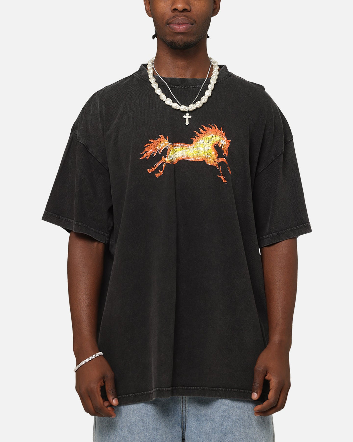 Ed Hardy Horse Power Vintage T-Shirt Black Acidwash