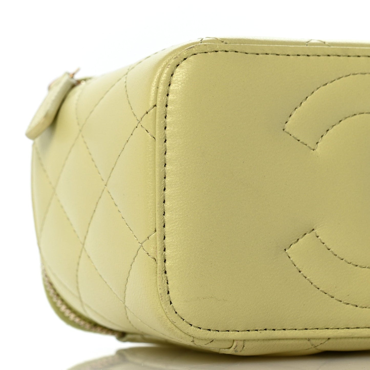 Lambskin Quilted Small Vanity Case With Chain Light Green