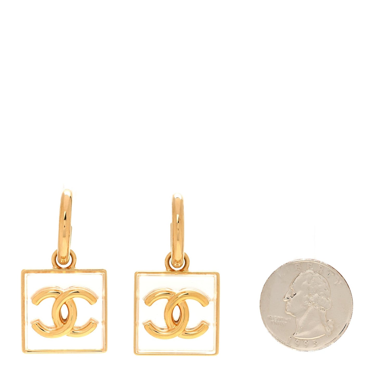 Metal Resin CC Square Drop Earrings Gold Transparent