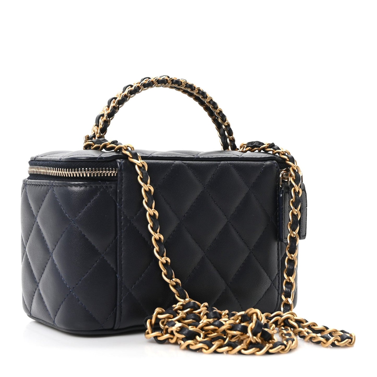 Lambskin Quilted Pick Me Up Vanity Case Navy