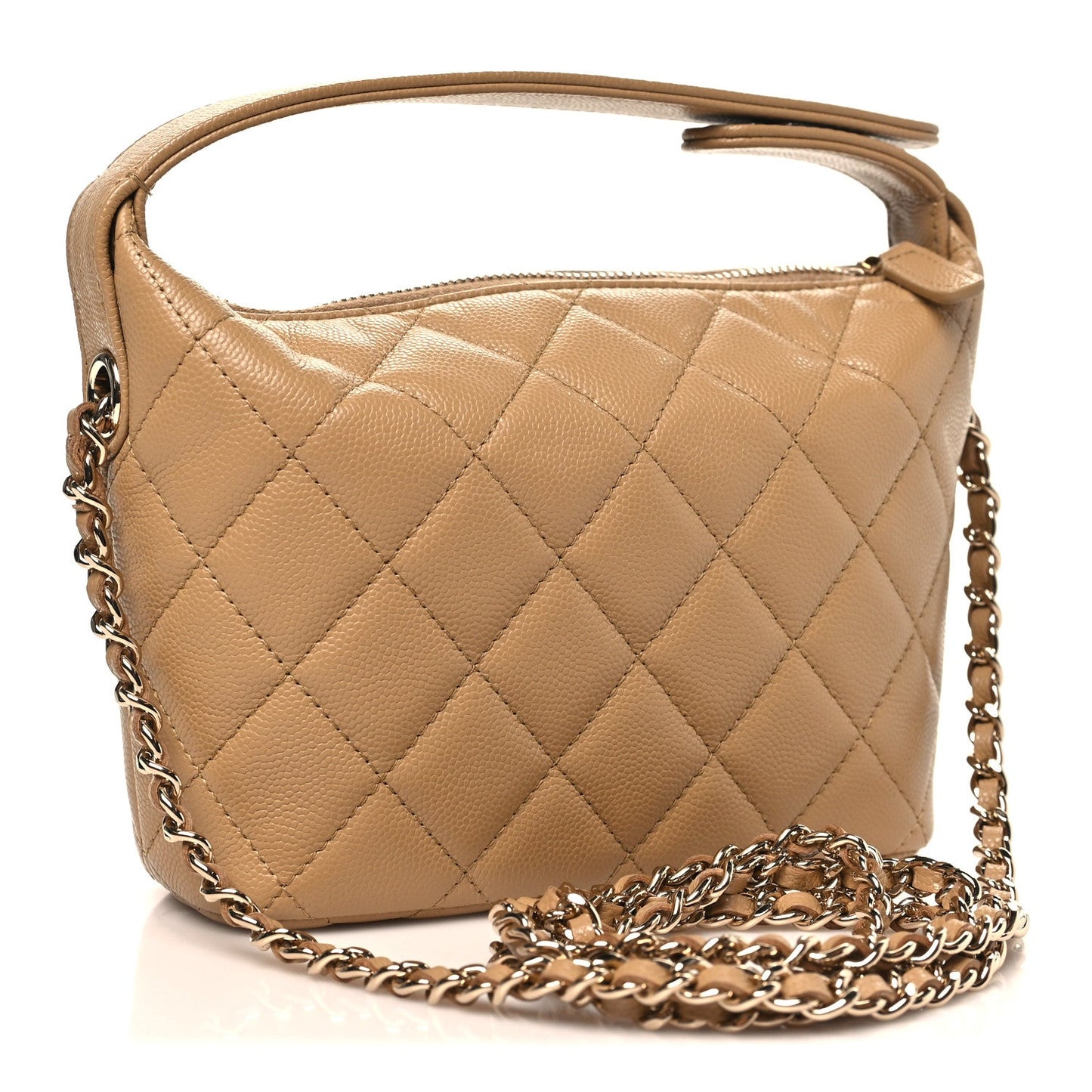 Caviar Quilted Hobo Dark Beige