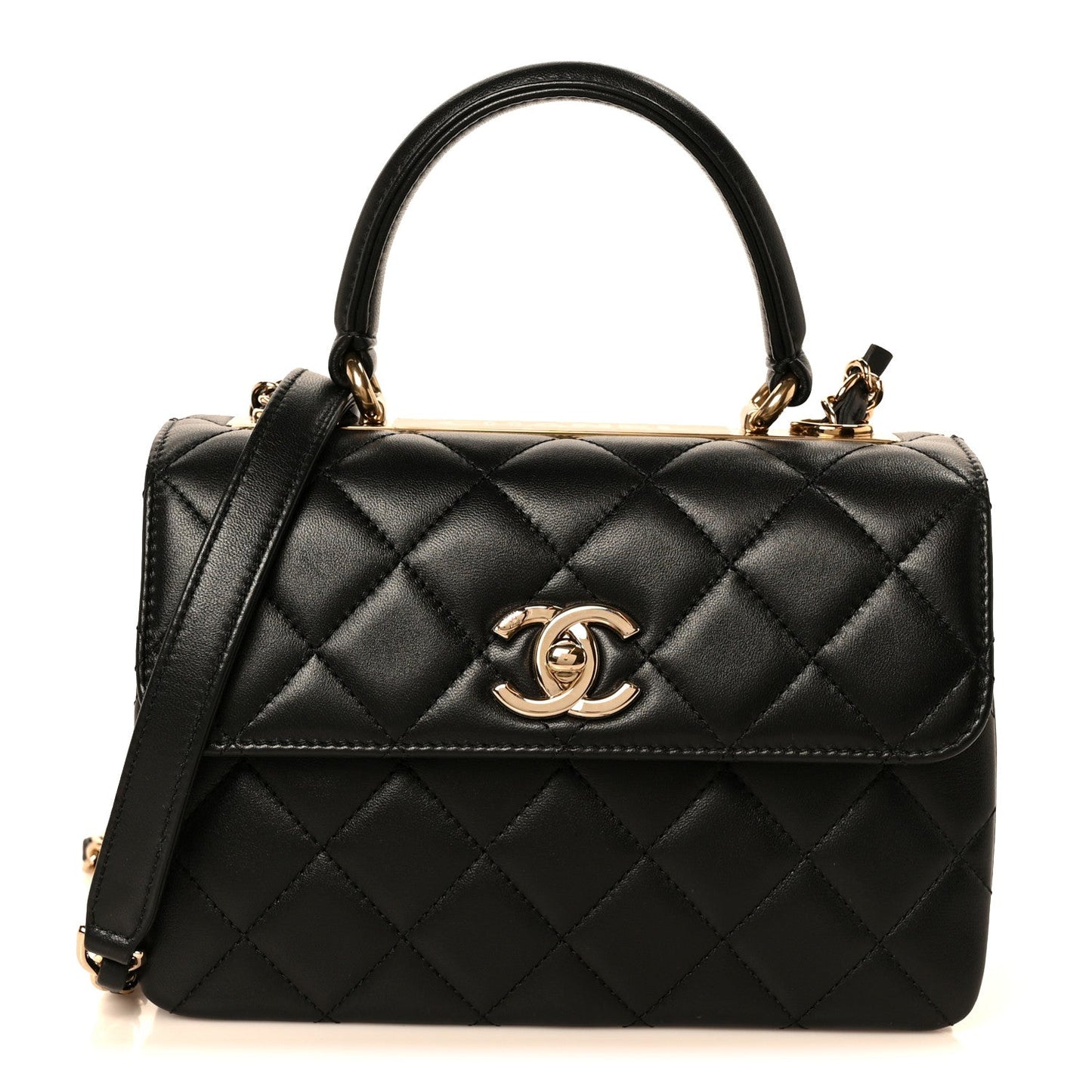 Lambskin Quilted Mini Trendy CC Dual Handle Flap Bag Black