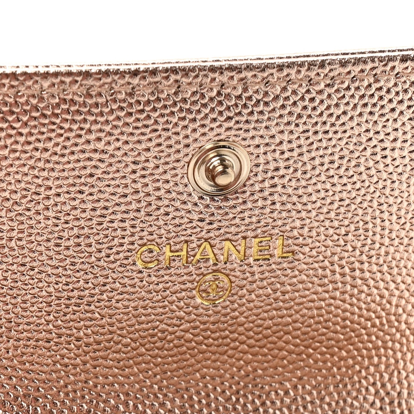 Metallic Caviar Quilted CC Flap Card Holder Copper