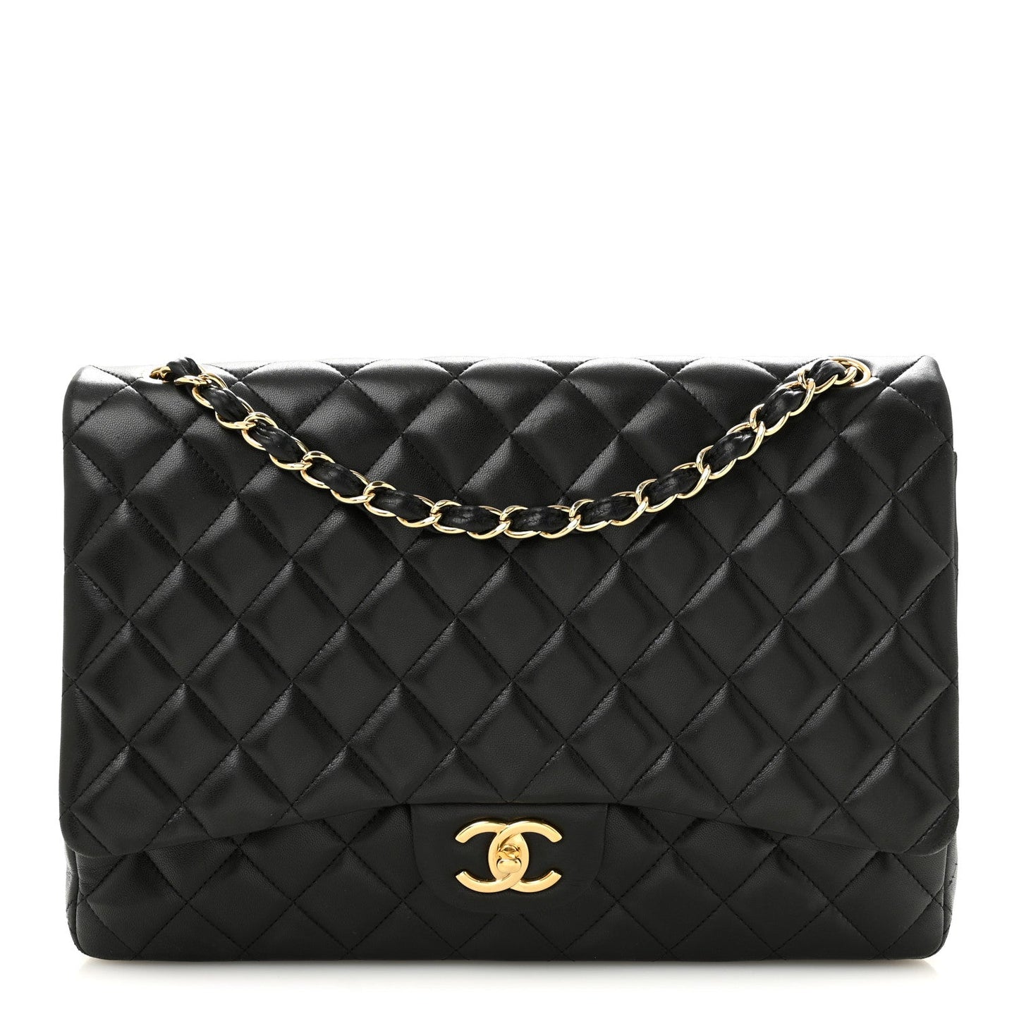 Lambskin Quilted Maxi Double Flap Black