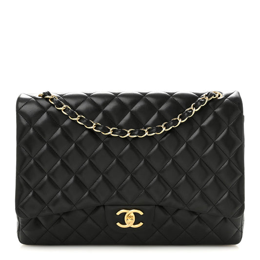 Lambskin Quilted Maxi Double Flap Black