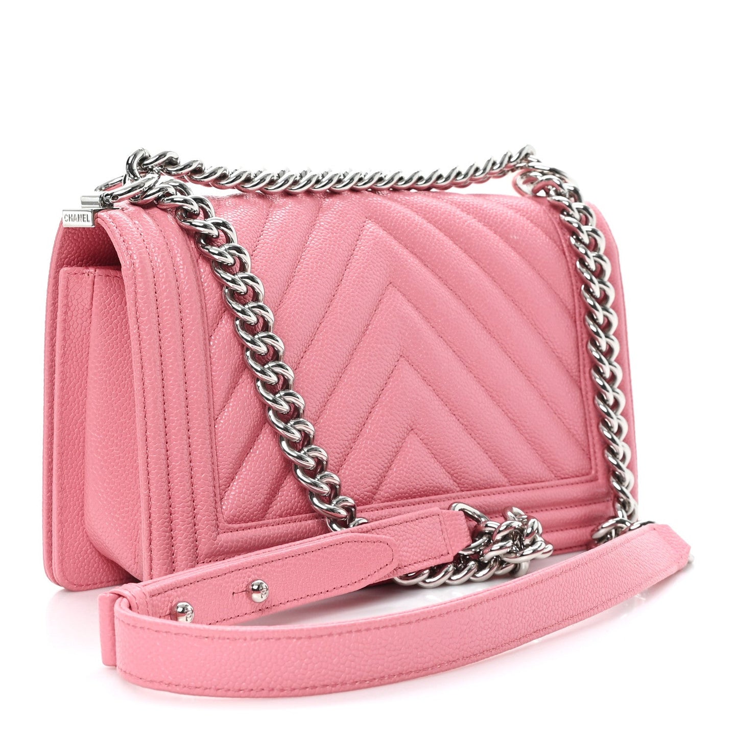 Caviar Chevron Quilted Medium Boy Flap Pink