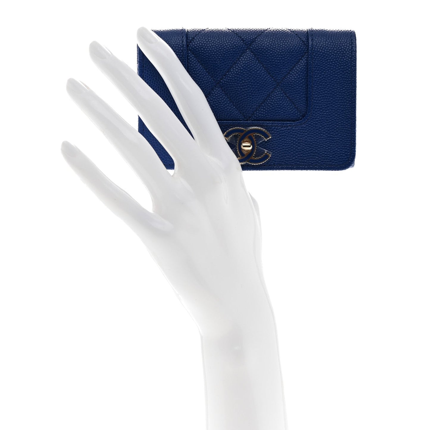 Caviar Chevron Quilted Vintage Mademoiselle Flap Card Holder Blue